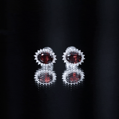 Real 6X8mm Oval Garnet Stud Earrings in 14K Gold Plated Silver