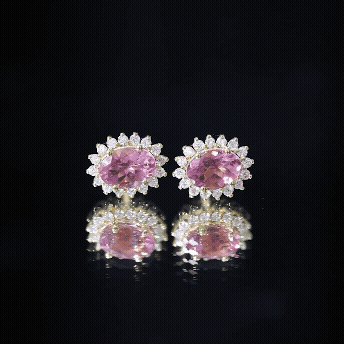 Oval Cut 5X7 MM Pink Tourmaline Stud Earrings with Diamond
