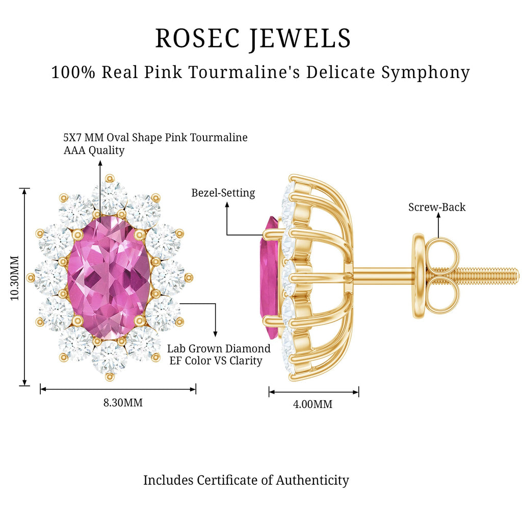 Oval Cut 5X7 MM Pink Tourmaline Stud Earrings with Diamond