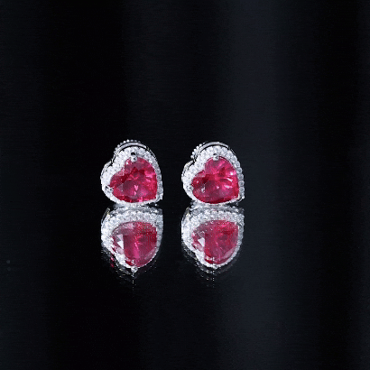 8 MM Lab Grown Ruby Heart Stud Earrings with Moissanite Halo