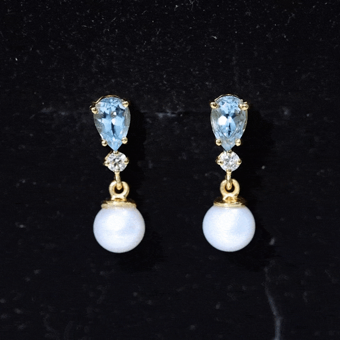 Certified Pearl Wedding Drop Earrings with Aquamarine