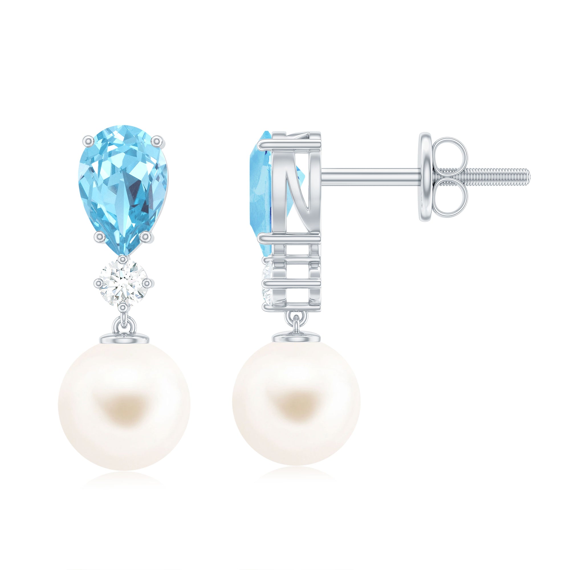 Certified Pearl Wedding Drop Earrings with Aquamarine
