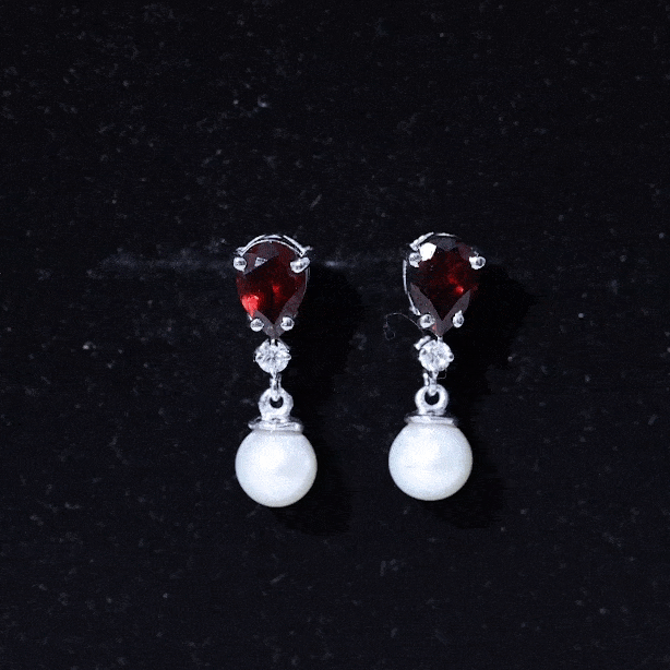 Real Handpicked Pearl and Garnet Bridal Drop Earrings