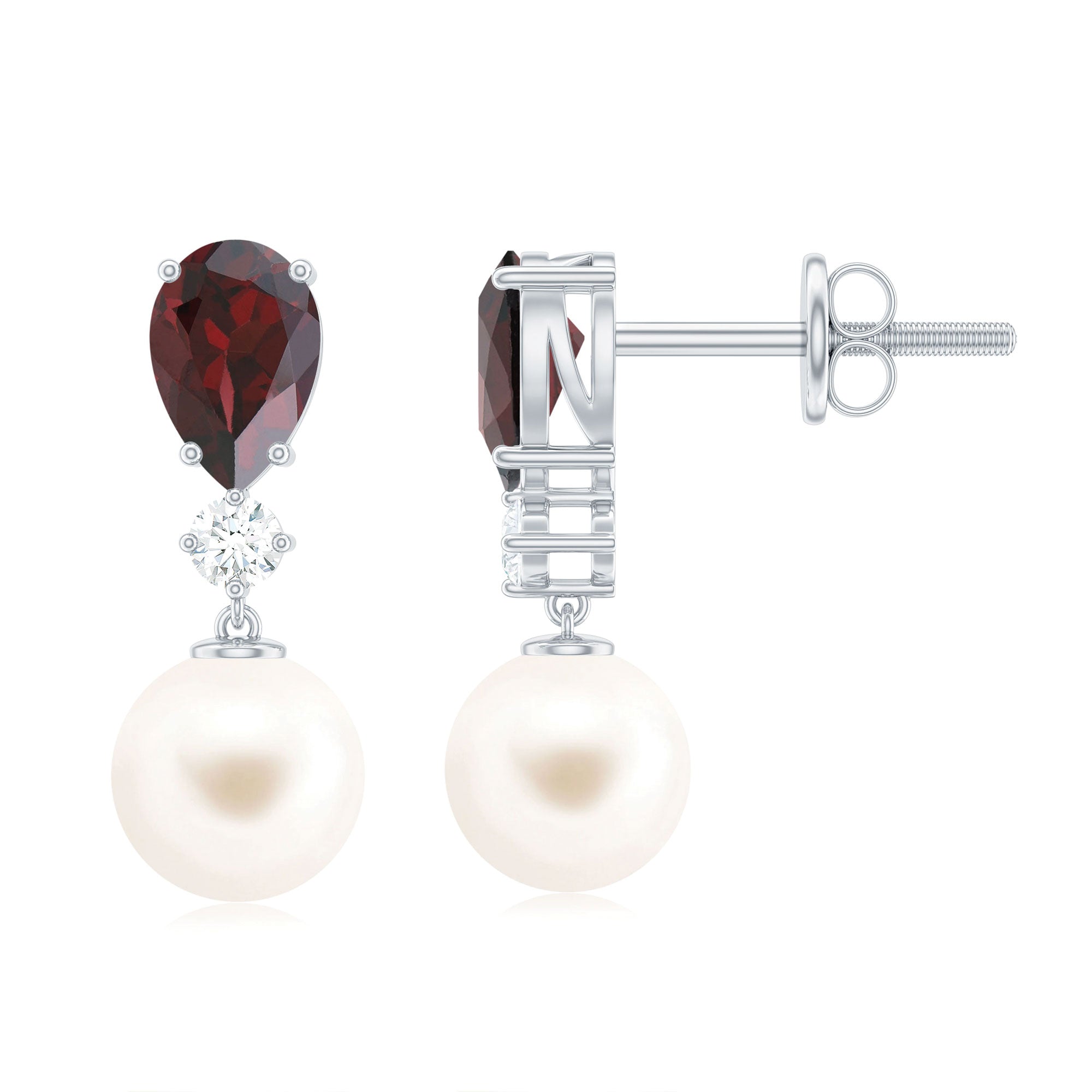 Real Handpicked Pearl and Garnet Bridal Drop Earrings