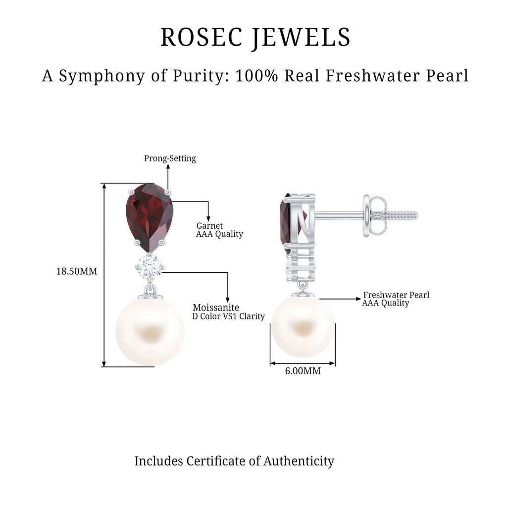 Real Handpicked Pearl and Garnet Bridal Drop Earrings