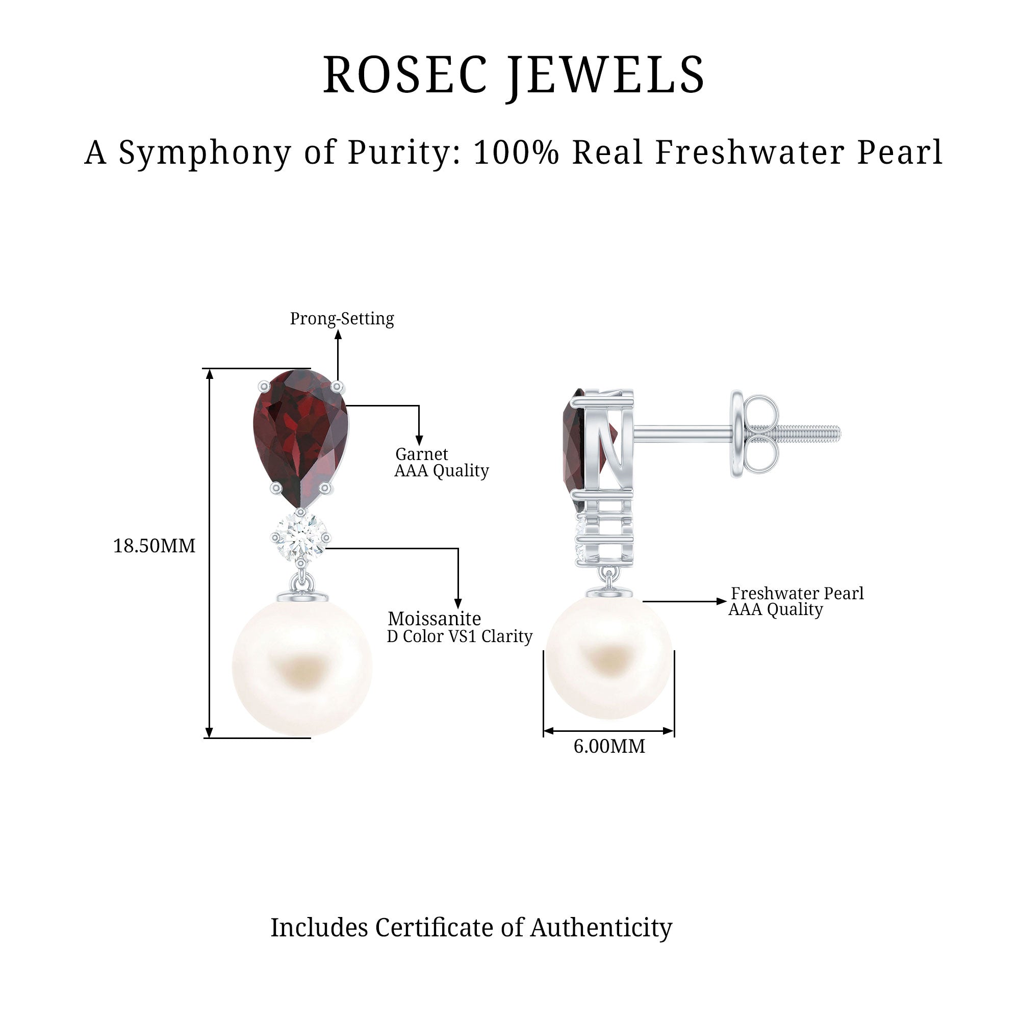 Real Handpicked Pearl and Garnet Bridal Drop Earrings