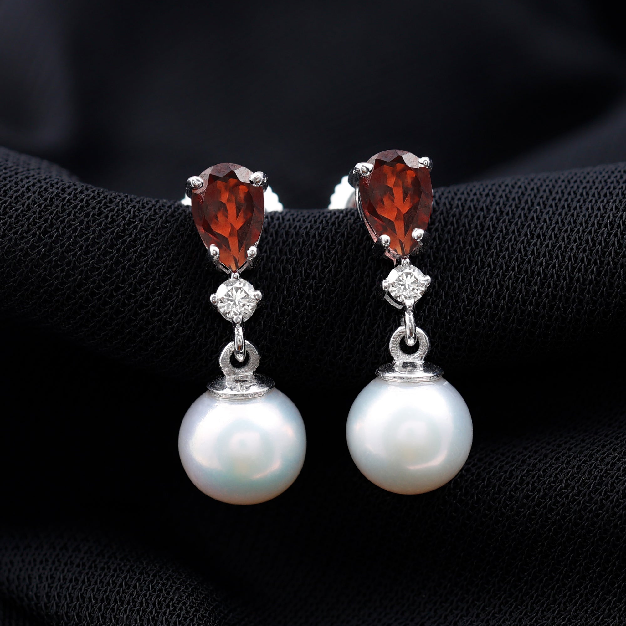 Real Handpicked Pearl and Garnet Bridal Drop Earrings