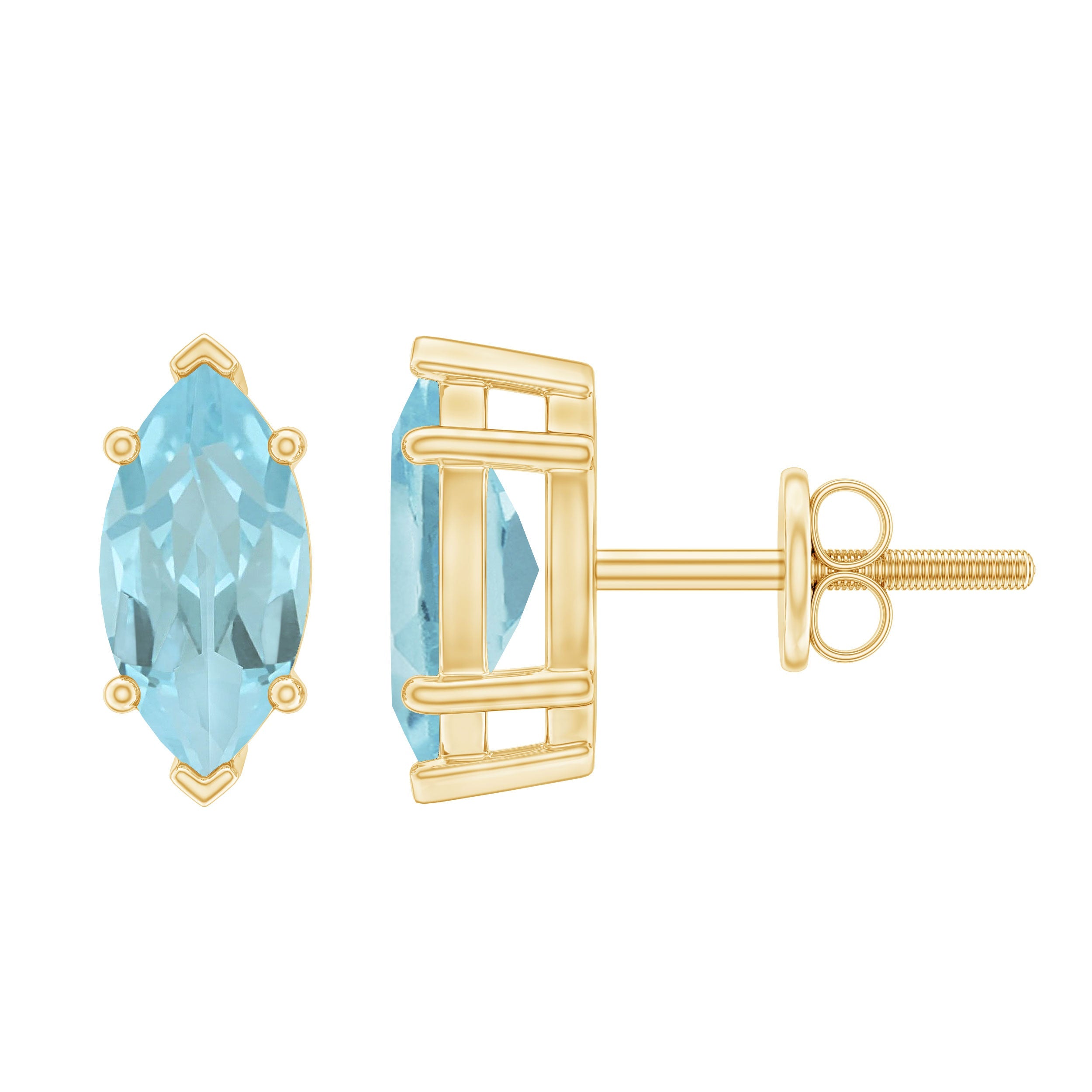 Marquise Cut Sky Blue Topaz Stud Earrings with Screw on Back