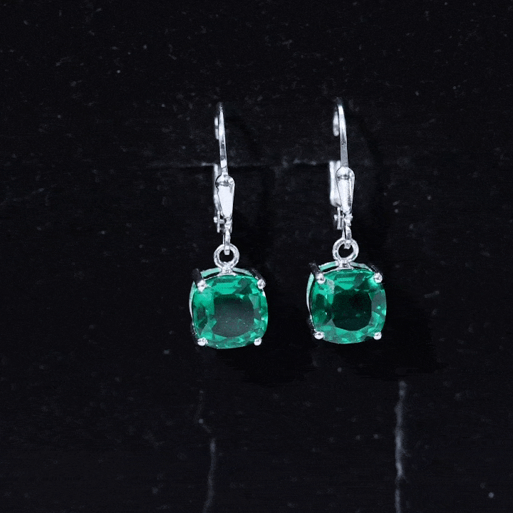 8MM Cushion Cut Lab Grown Emerald Hoop Earrings
