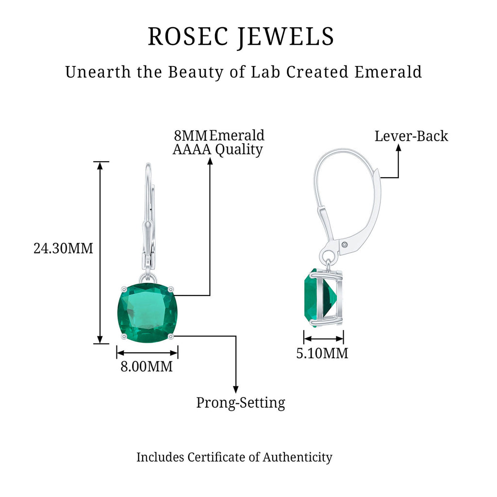 8MM Cushion Cut Lab Grown Emerald Hoop Earrings