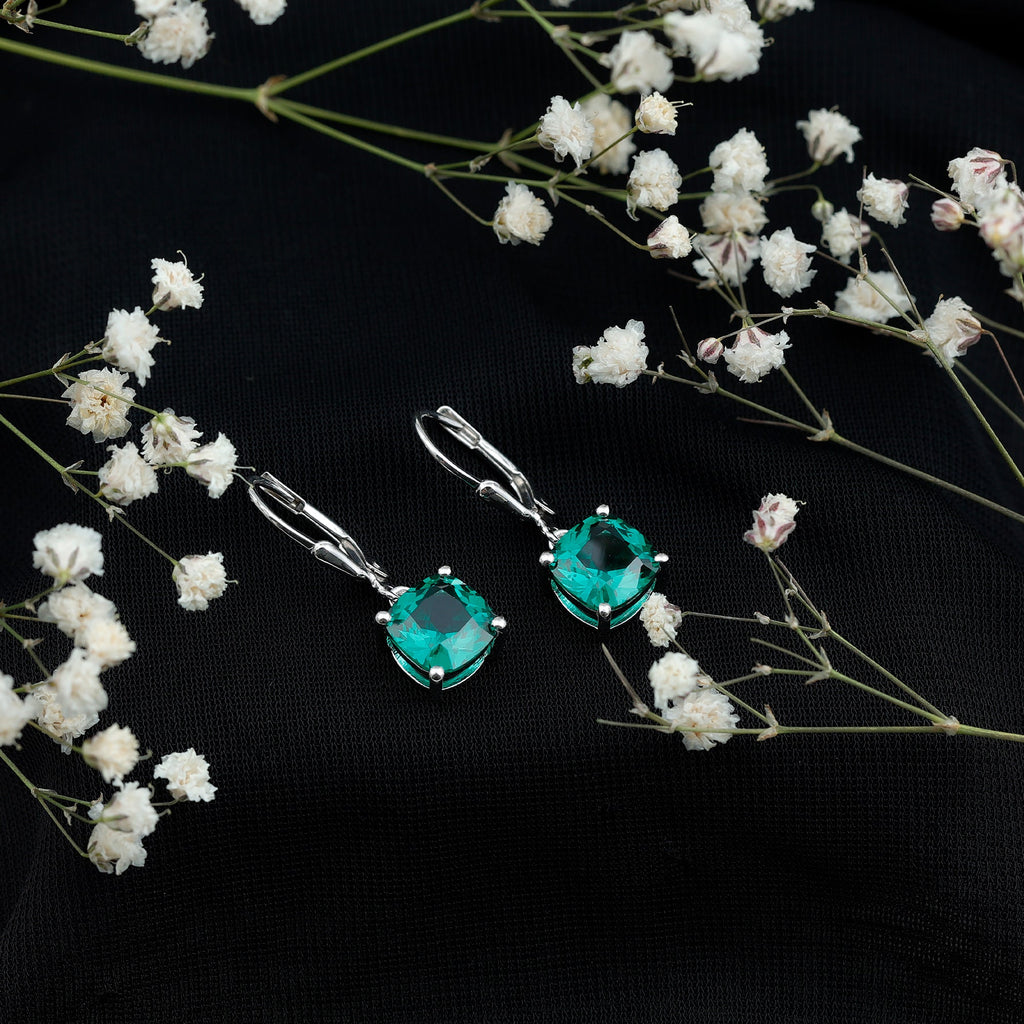 8MM Cushion Cut Lab Grown Emerald Hoop Earrings