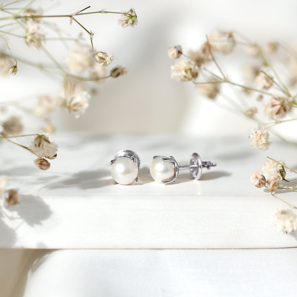 Solitaire Cultured Pearl Stud Earrings with Screw Backs