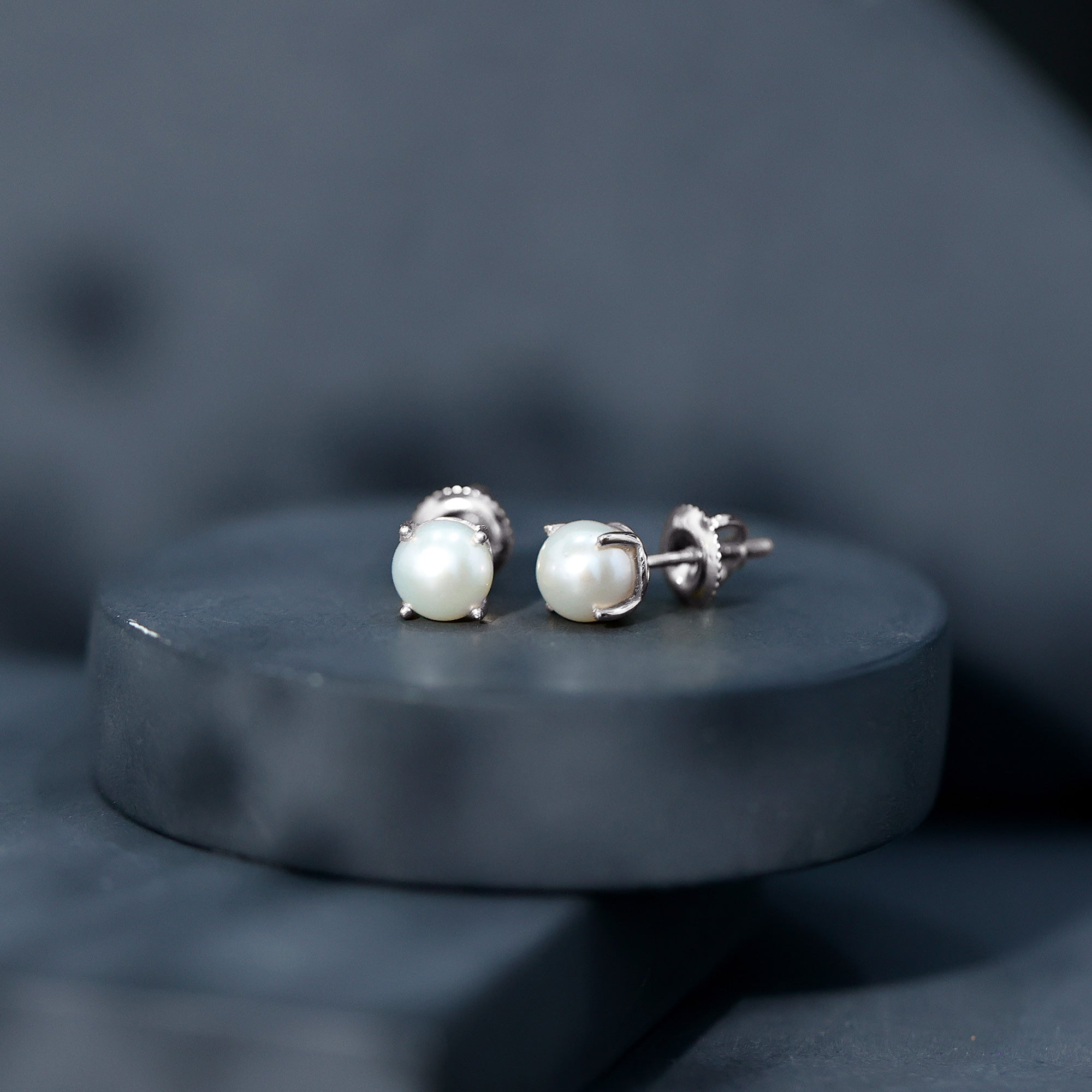 Solitaire Cultured Pearl Stud Earrings with Screw Backs