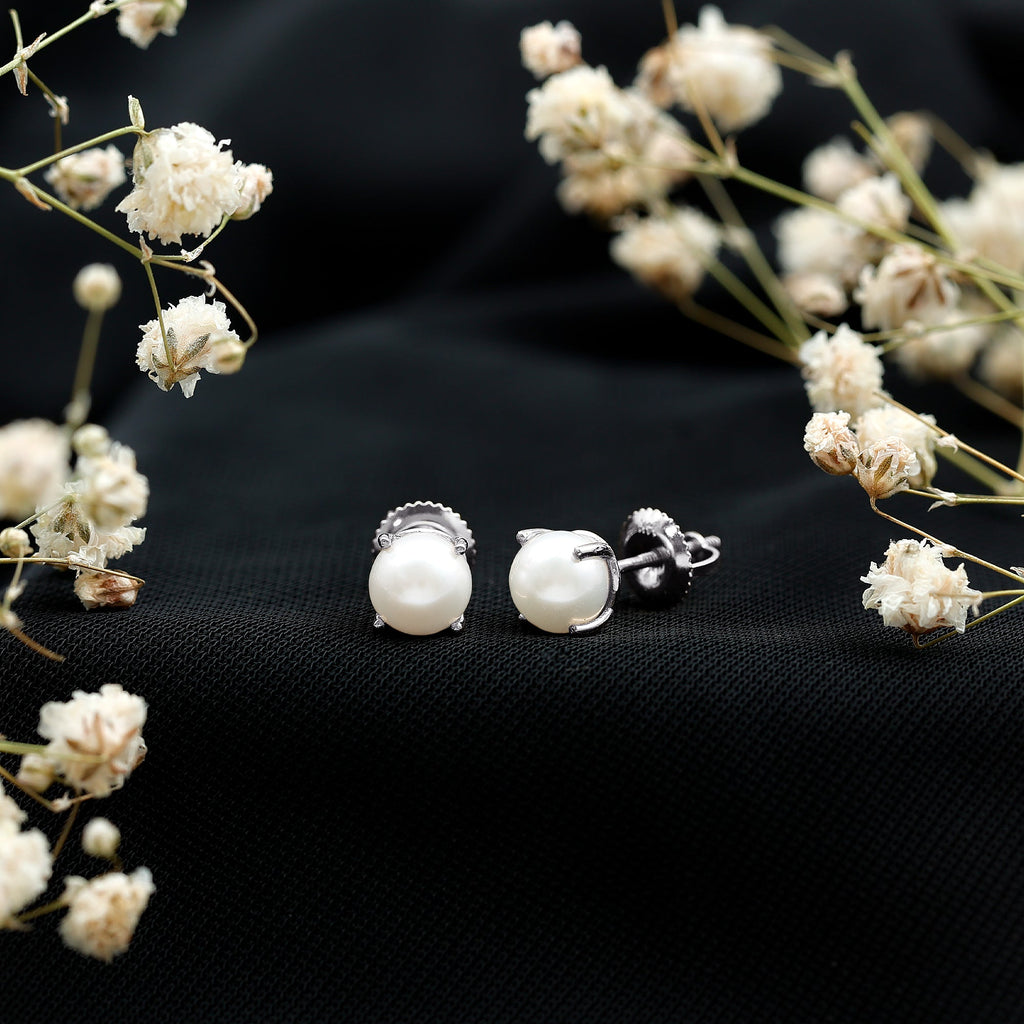 Solitaire Cultured Pearl Stud Earrings with Screw Backs