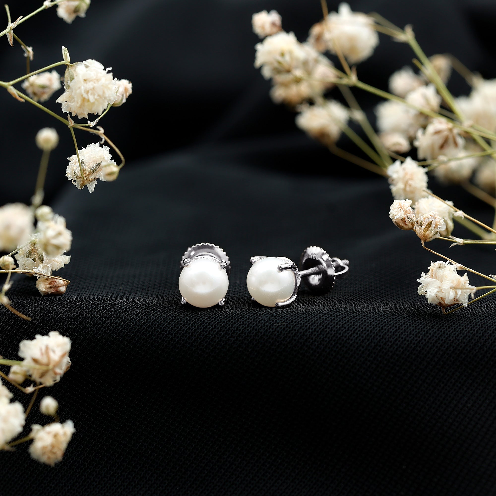 Solitaire Cultured Pearl Stud Earrings with Screw Backs