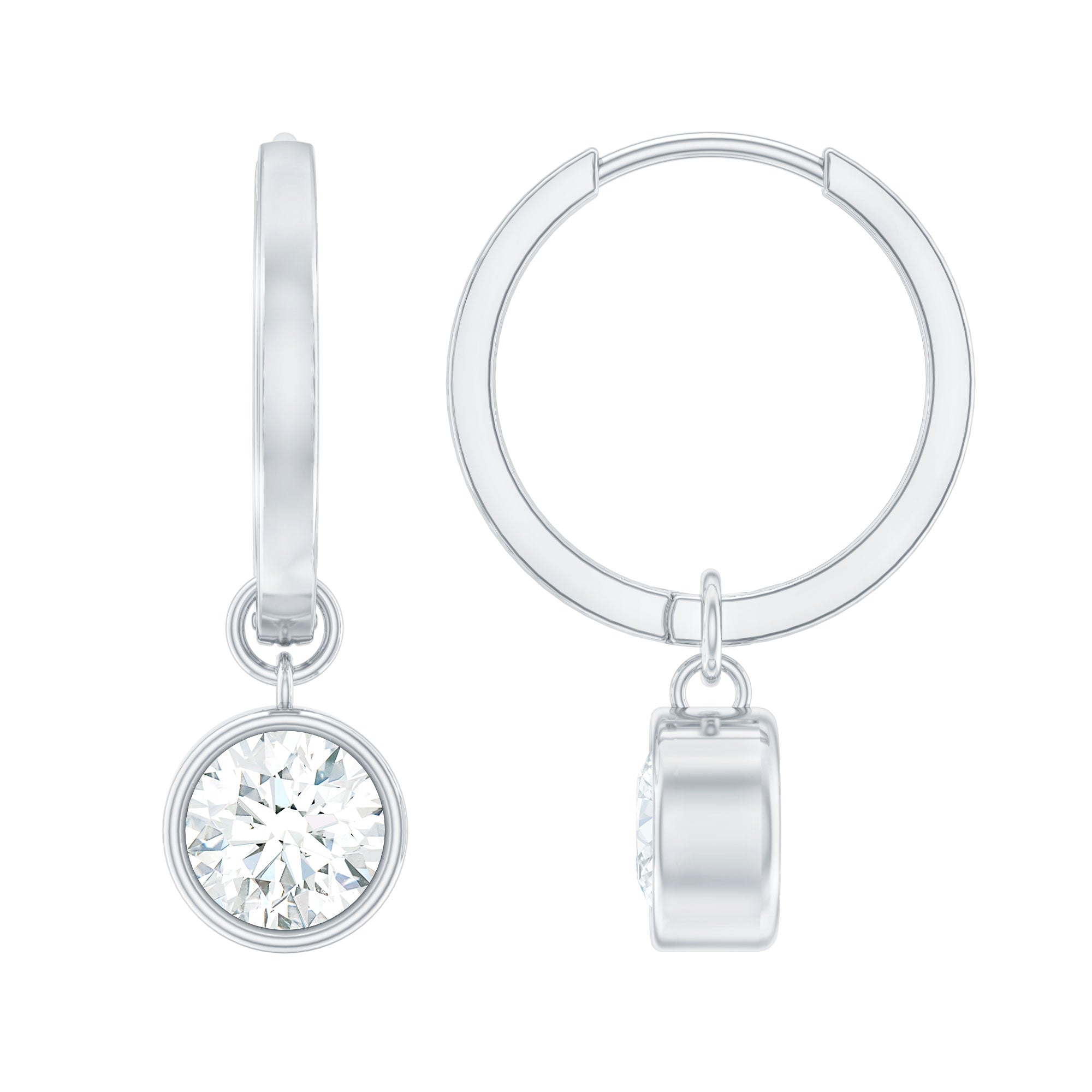 Bezel Set 6 MM Round Moissanite Hoop Drop Earrings