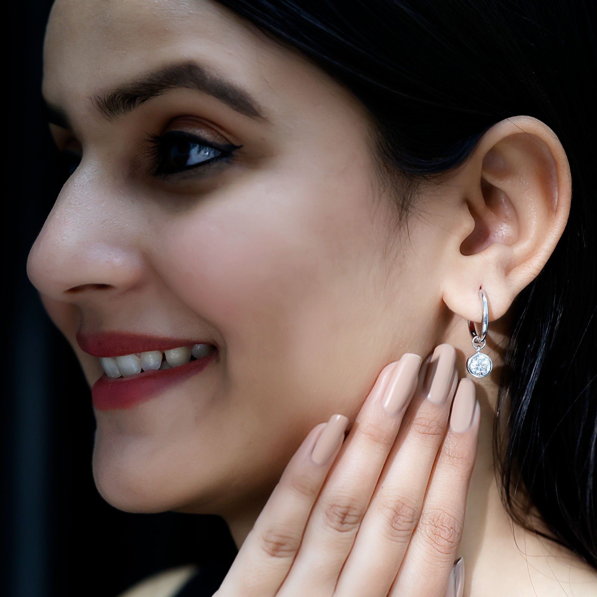 Bezel Set 6 MM Round Moissanite Hoop Drop Earrings