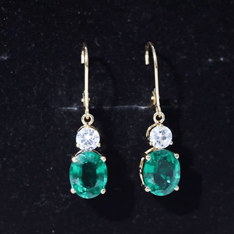 Oval Cut Lab Created Emerald and Moissanite Drop Hoop Earrings