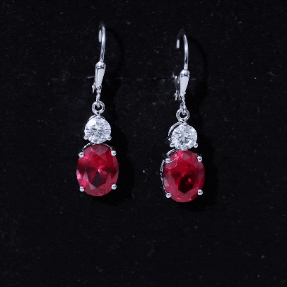 Lab Created 8X10 MM Ruby Moissanite Oval Drop Earrings