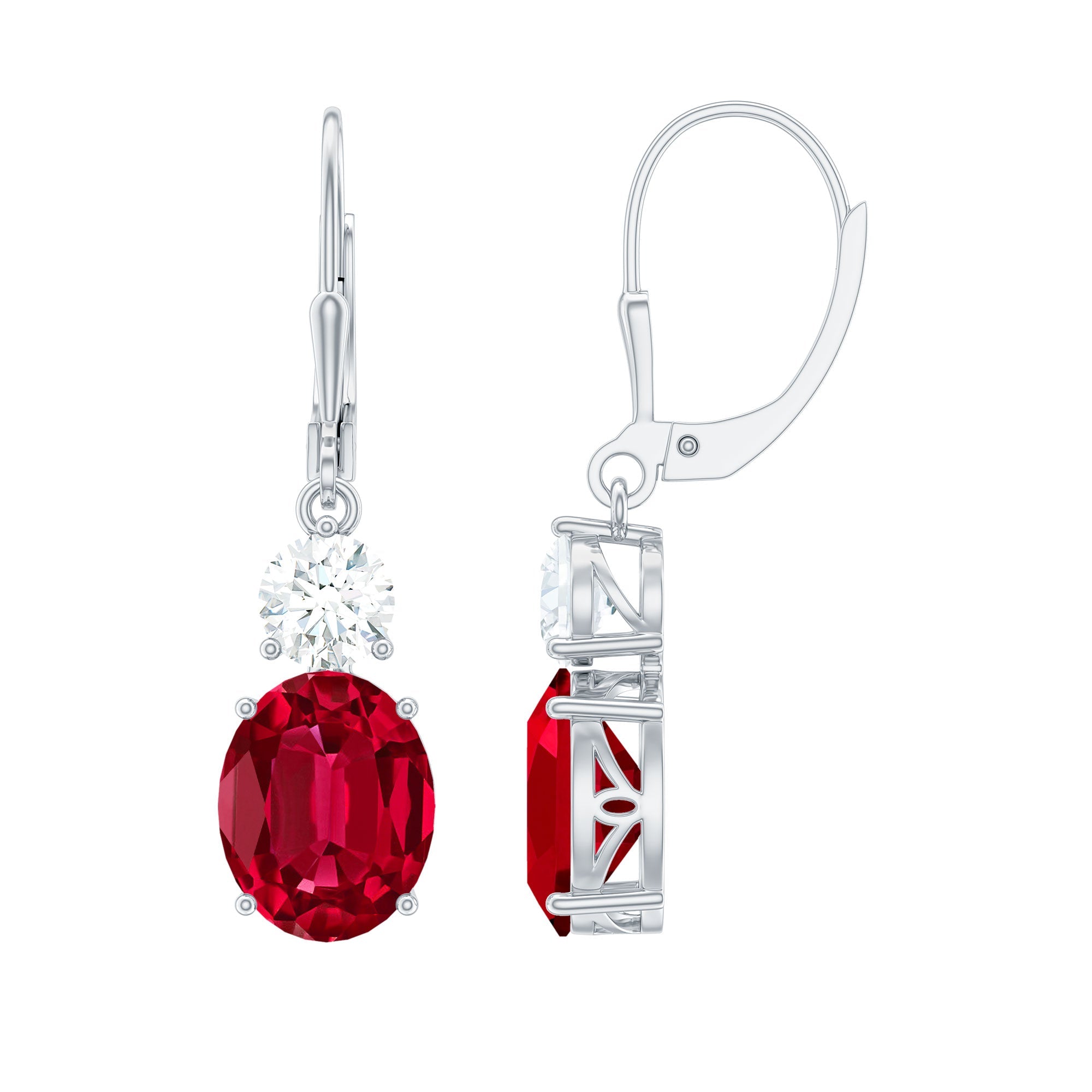 Lab Created 8X10 MM Ruby Moissanite Oval Drop Earrings