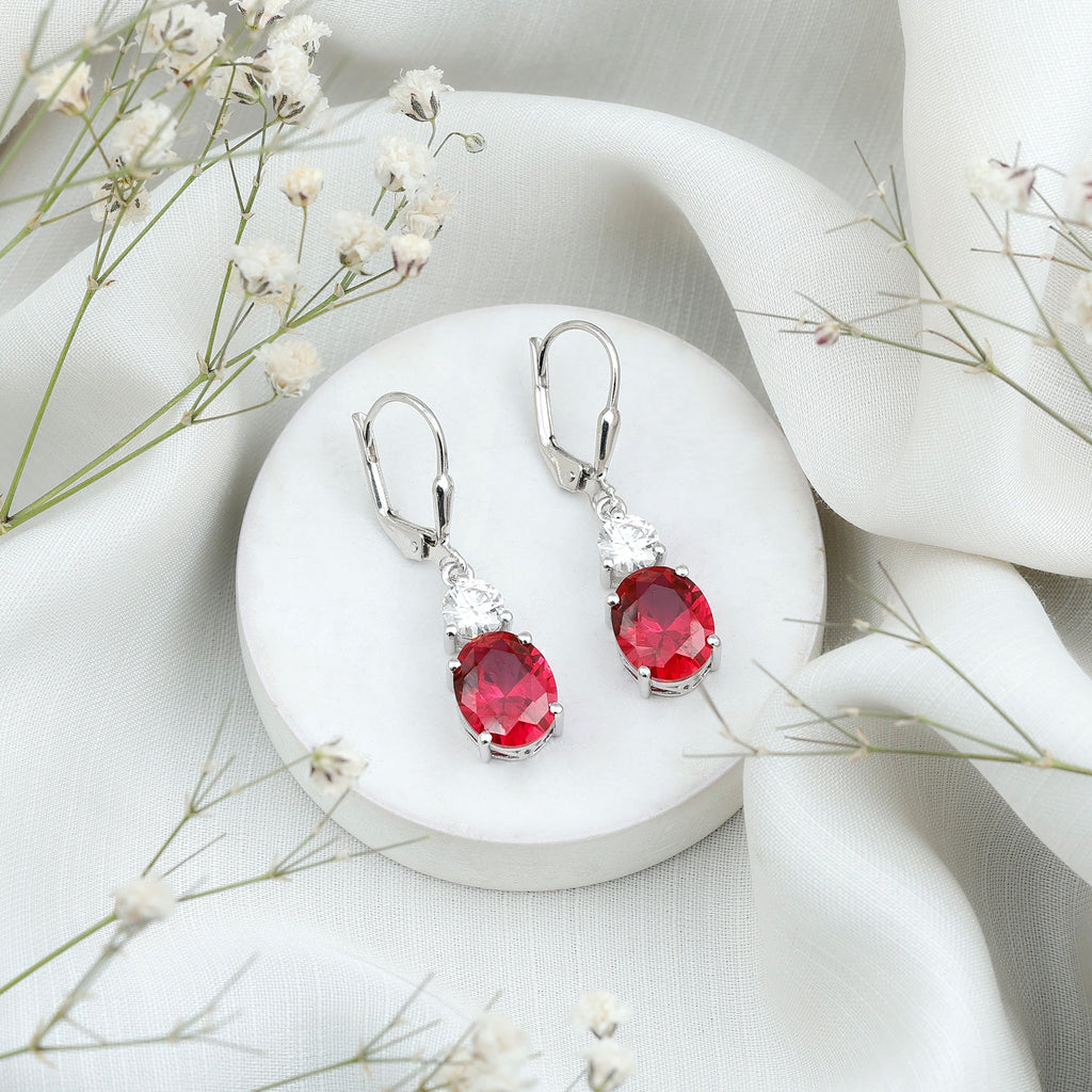Lab Created 8X10 MM Ruby Moissanite Oval Drop Earrings