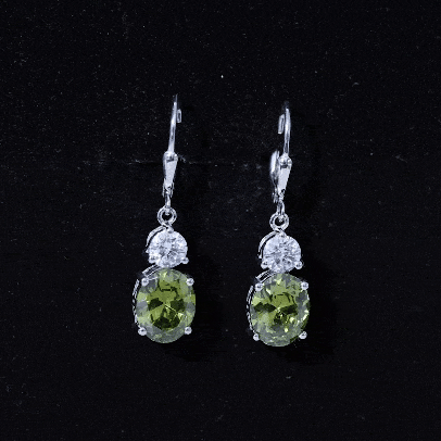 Lab Grown Green Sapphire Drop Hoop Earrings with Moissanite