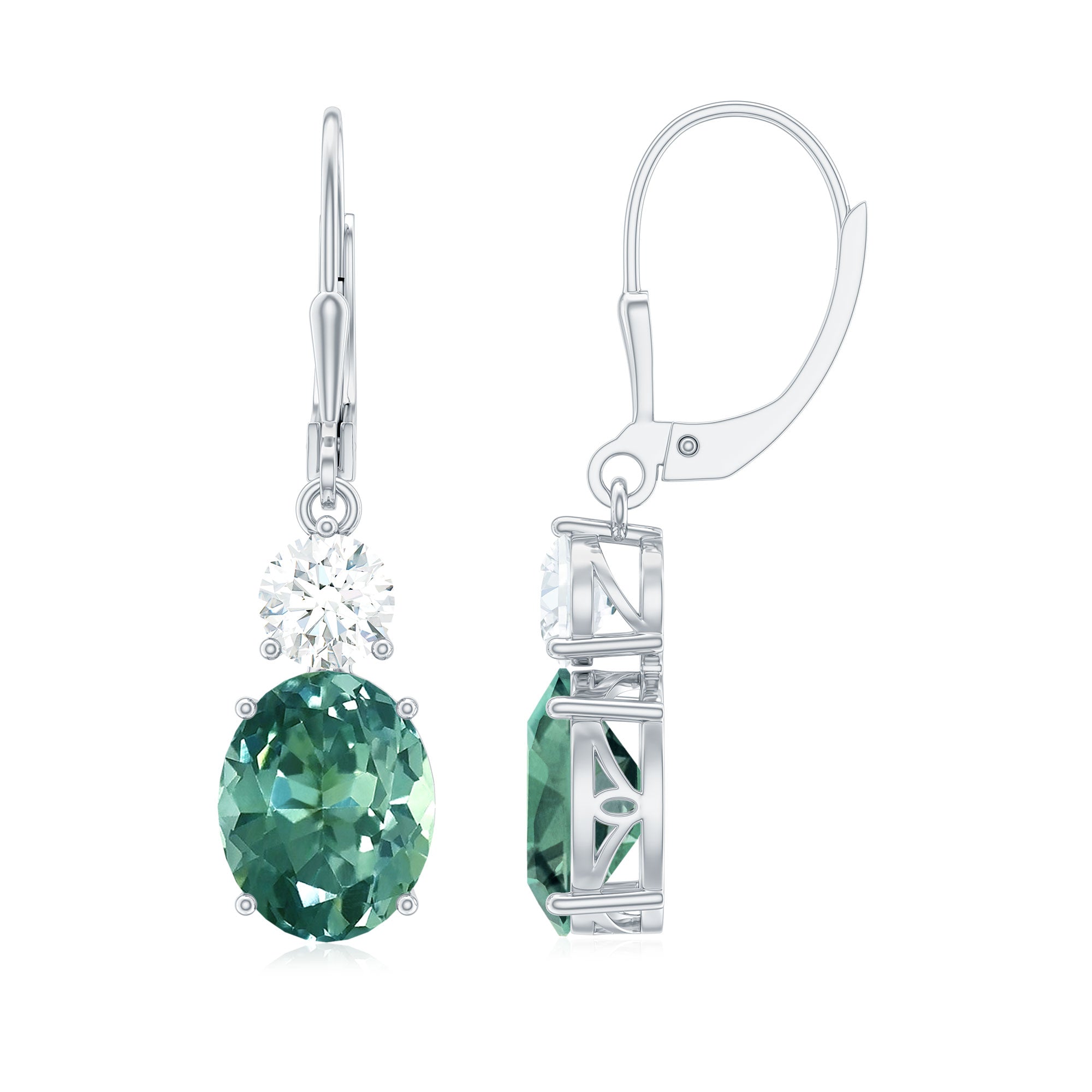 Lab Grown Green Sapphire Drop Hoop Earrings with Moissanite