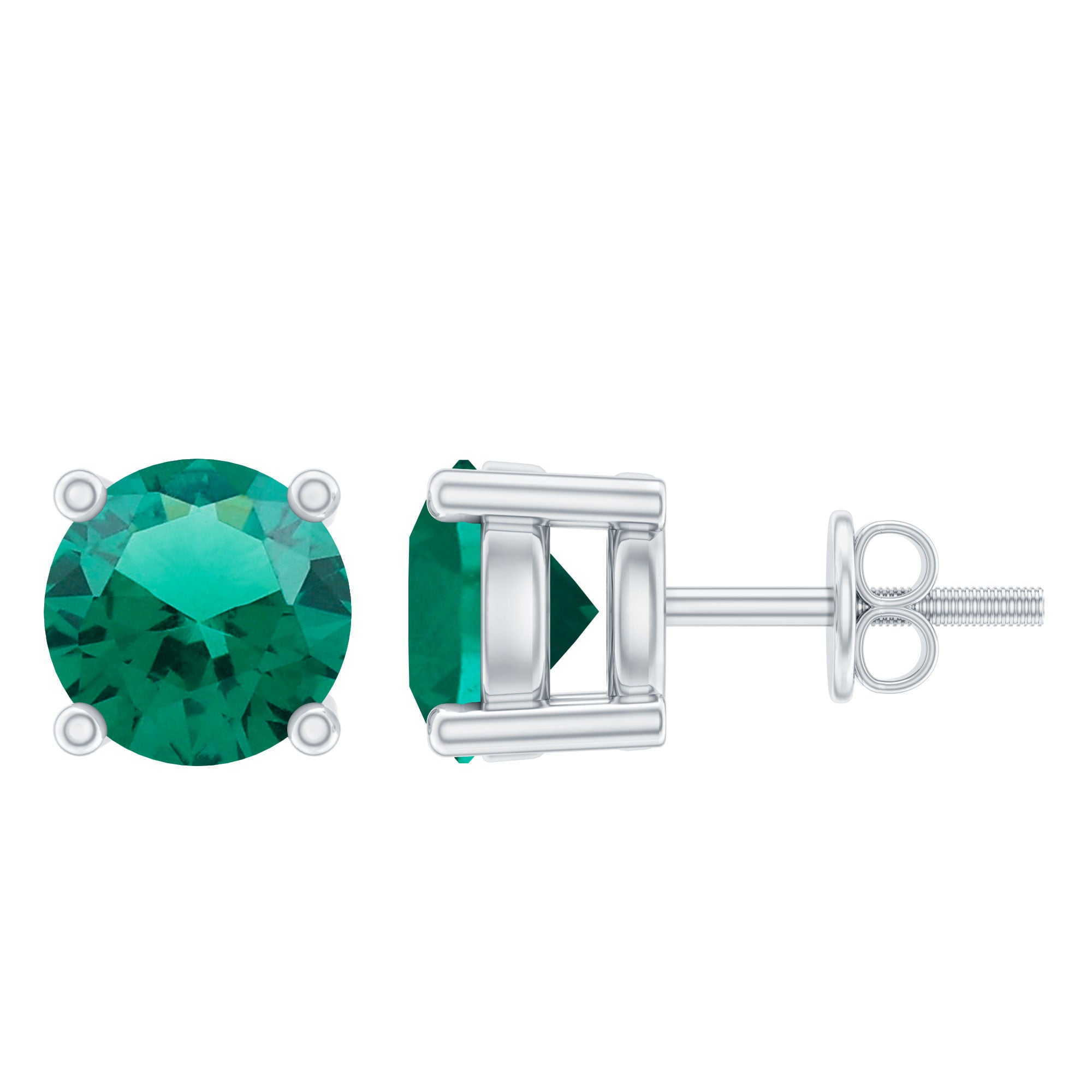 Minimalist Solitaire Lab Grown Emerald Stud Earrings in Silver