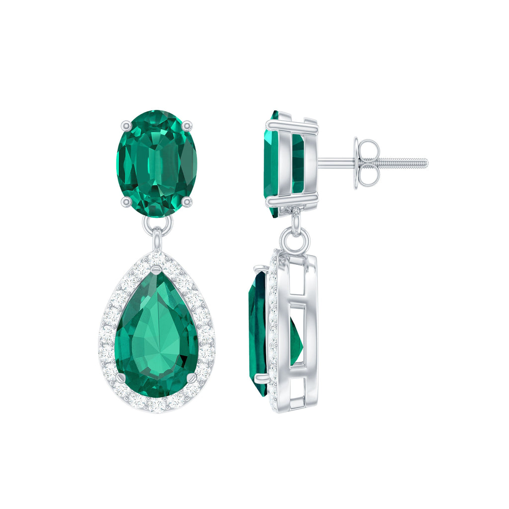 Oval and Pear Cut Lab Grown Emerald Bridal Earrings in Silver