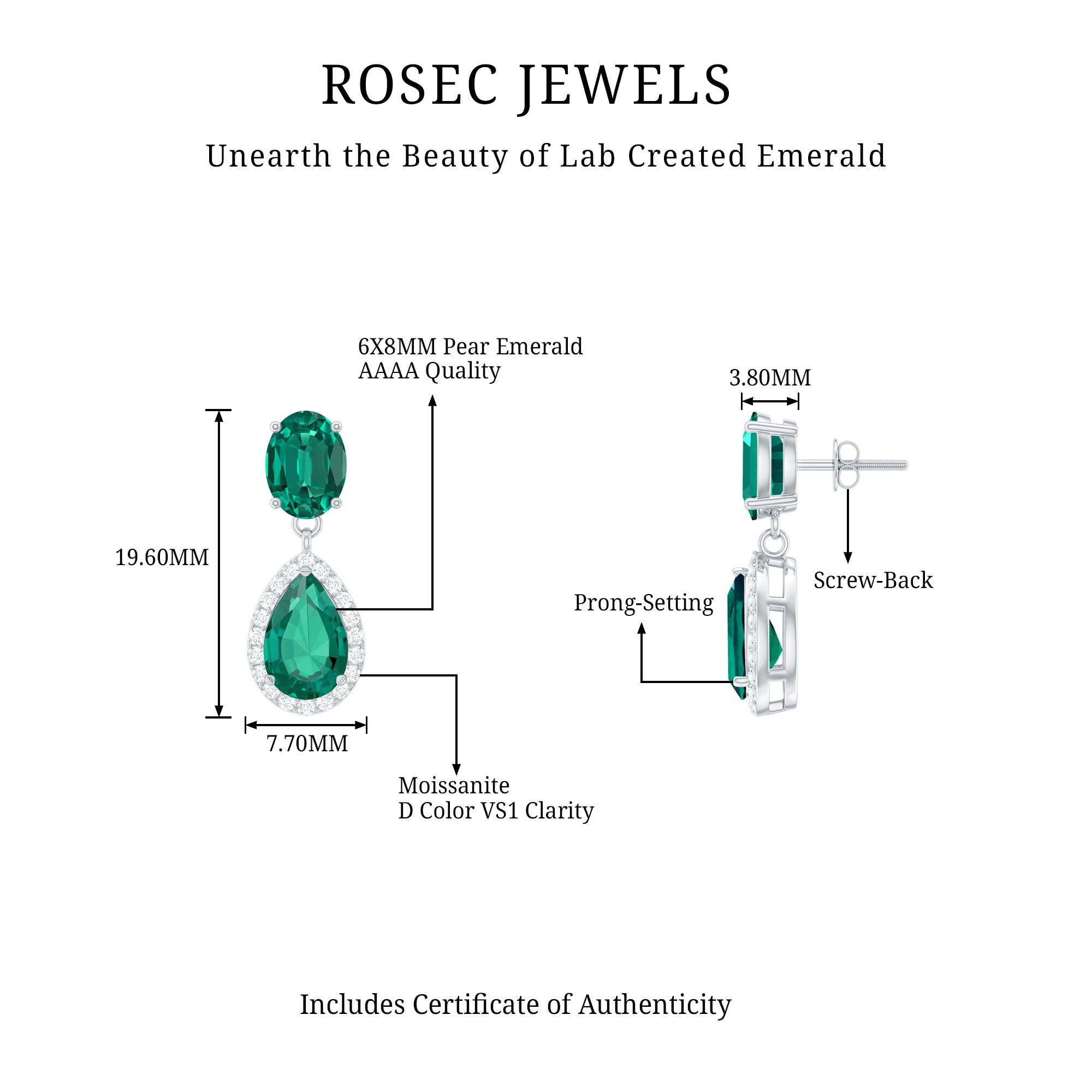Oval and Pear Cut Lab Grown Emerald Bridal Earrings in Silver