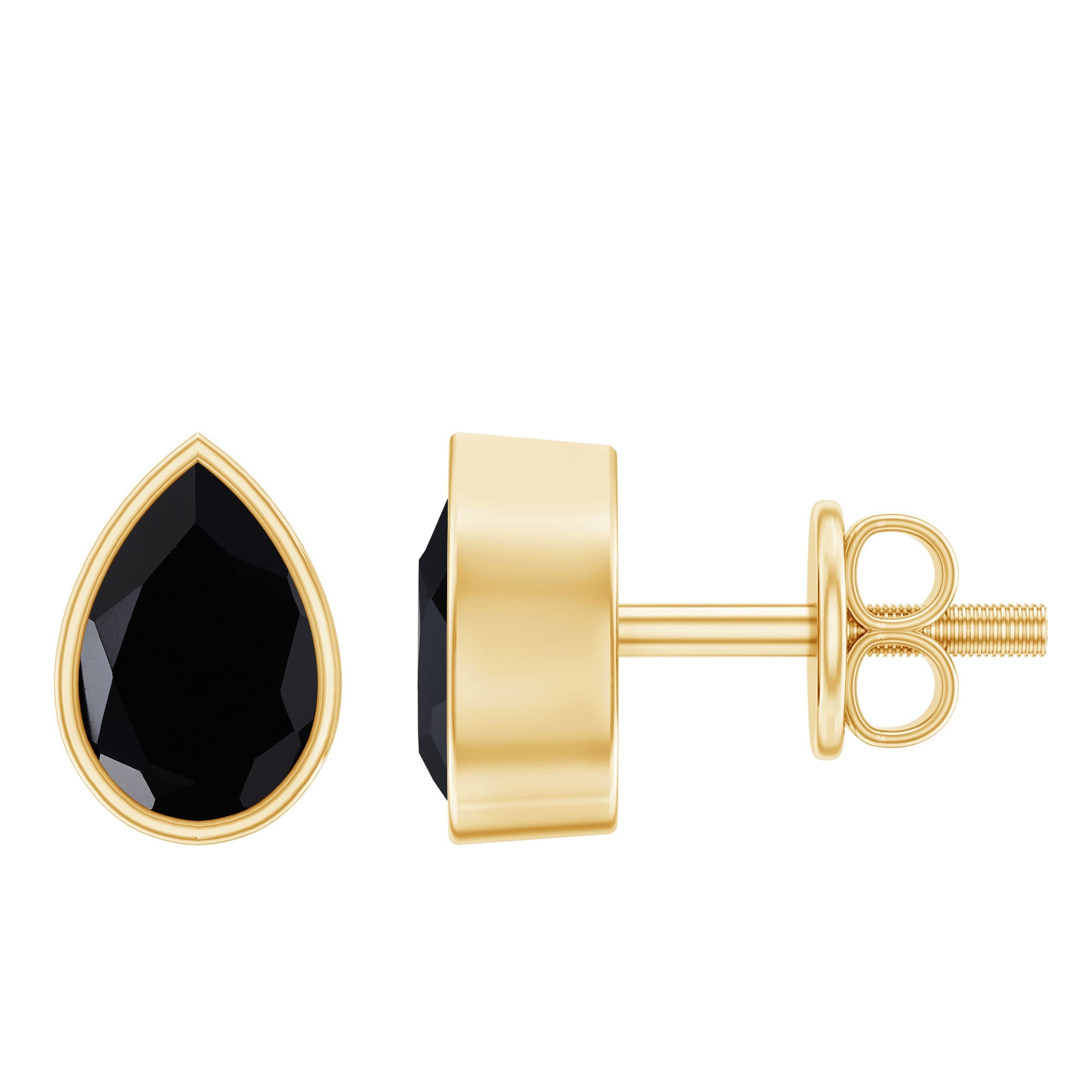 Pear Shaped Lab Black Diamond Stud Earrings in Bezel Setting