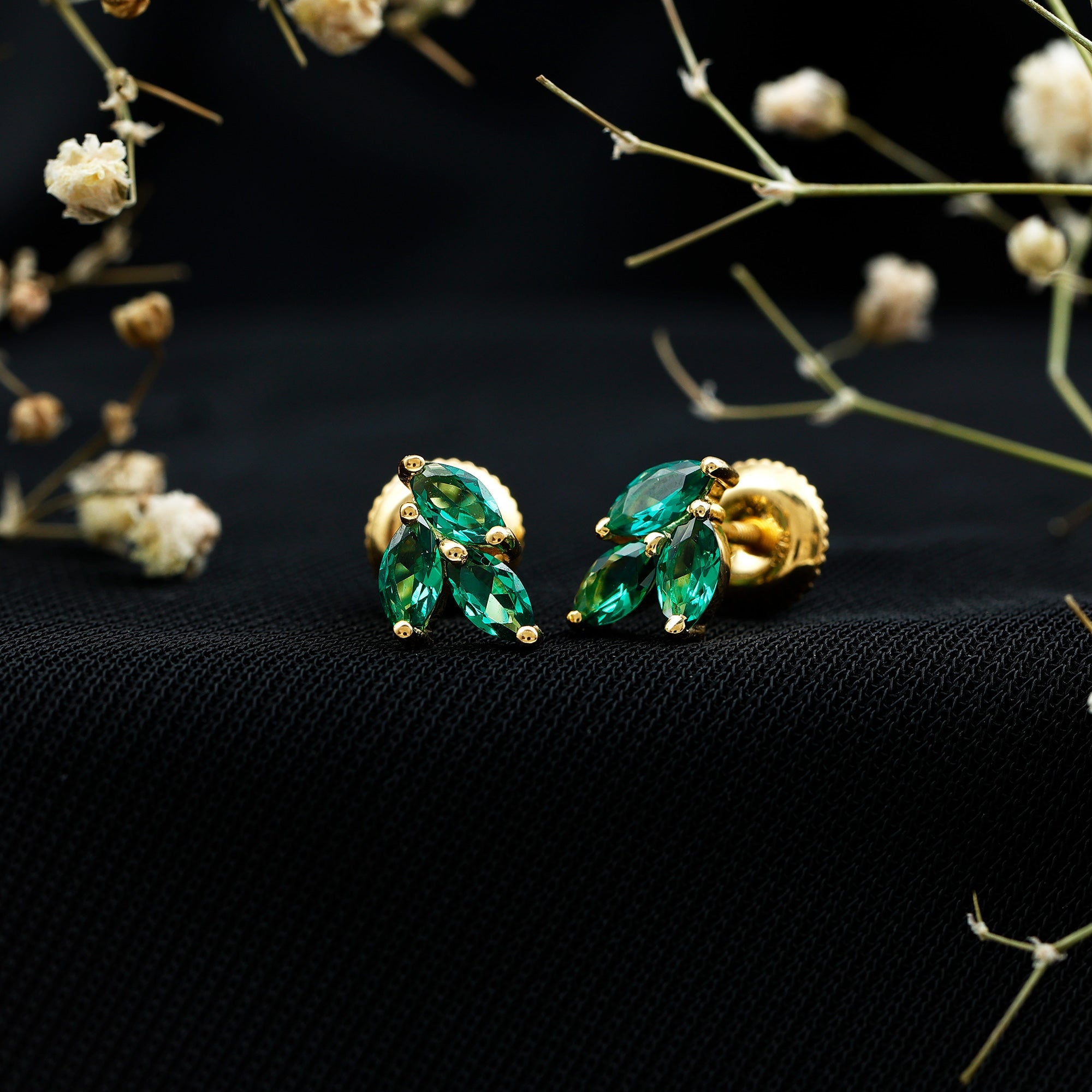 Nature Inspired Lab Created Emerald Stud Earrings in Silver