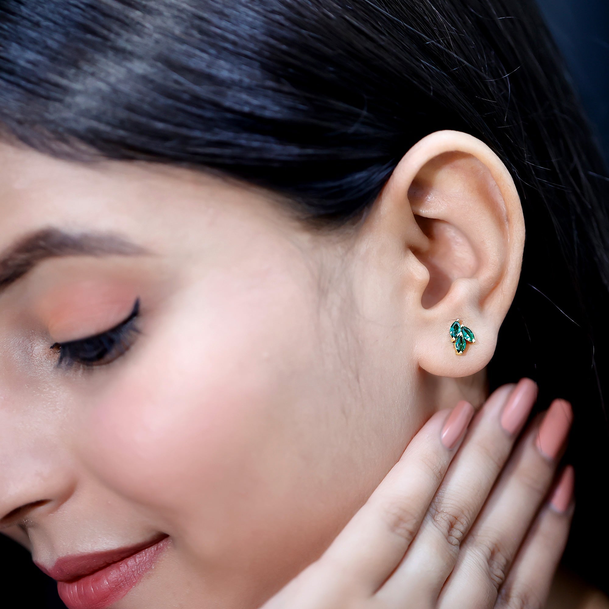 Nature Inspired Lab Created Emerald Stud Earrings in Silver