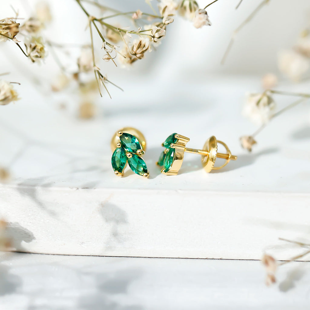 Nature Inspired Lab Created Emerald Stud Earrings in Silver