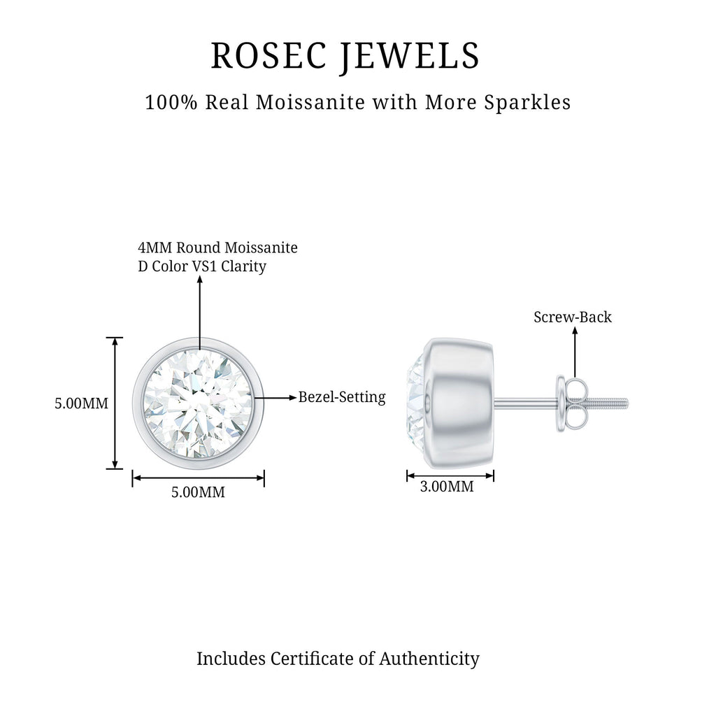 Minimalist Solitaire Moissanite Stud Earrings in Bezel Setting