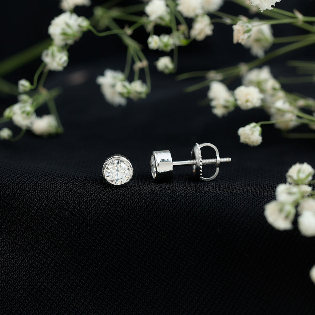 Minimalist Solitaire Moissanite Stud Earrings in Bezel Setting