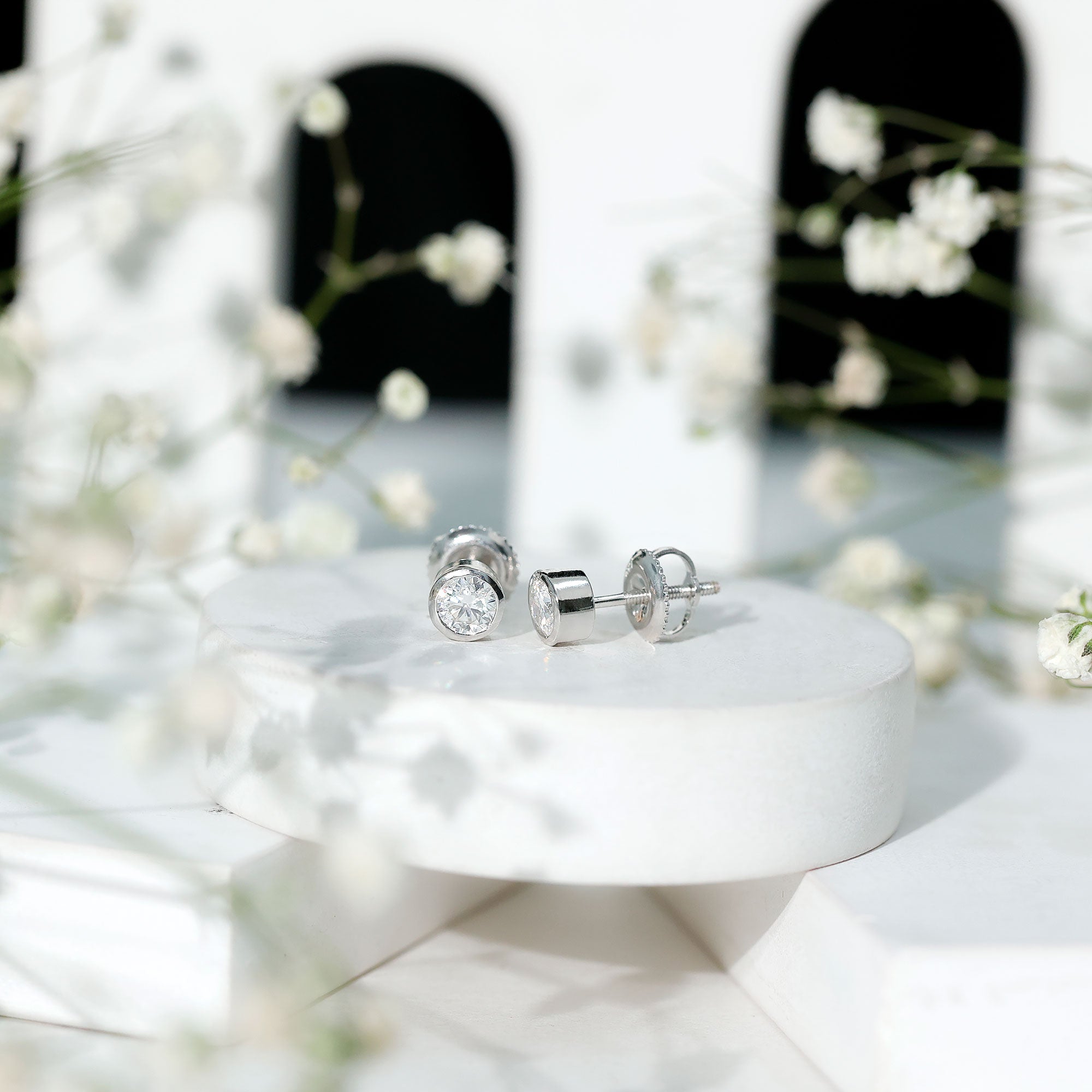 Minimalist Solitaire Moissanite Stud Earrings in Bezel Setting