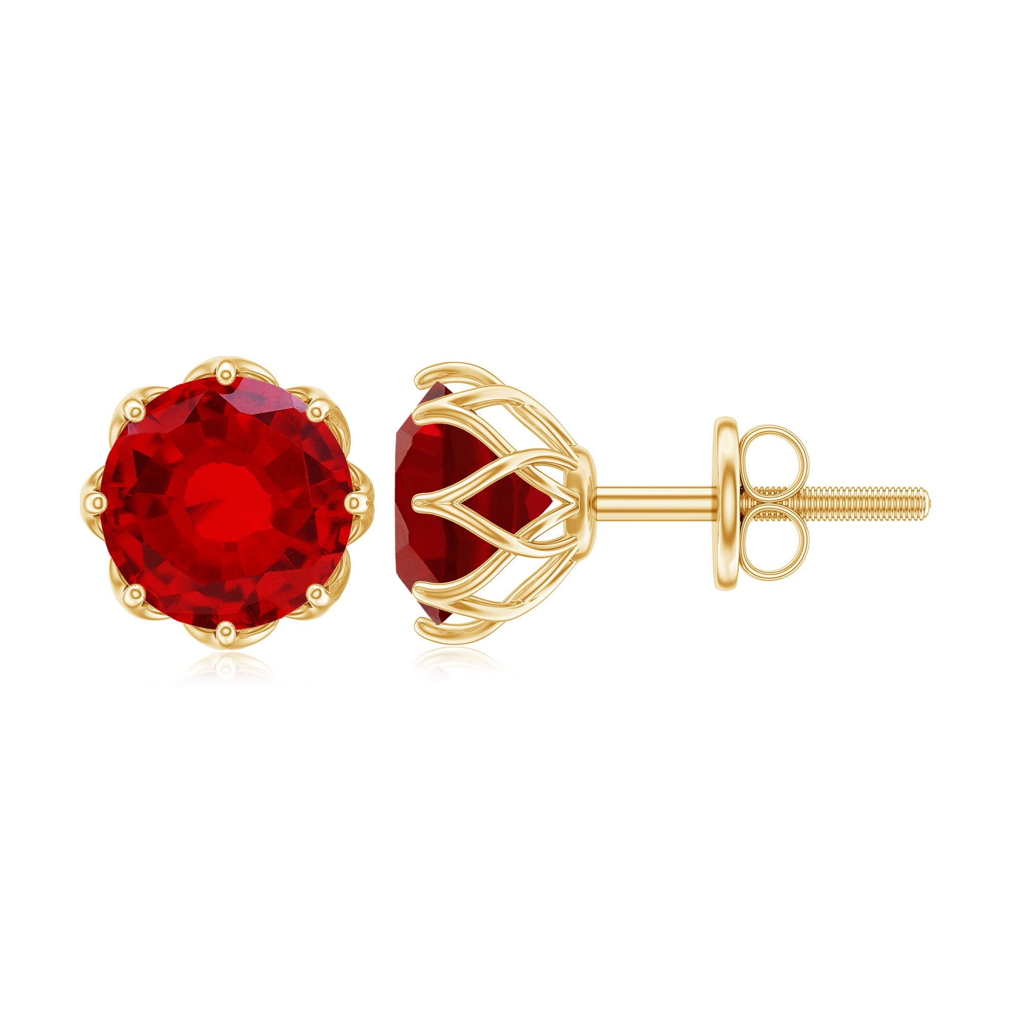 Lab Grown Ruby Stud Earrings in Gold Plated Silver