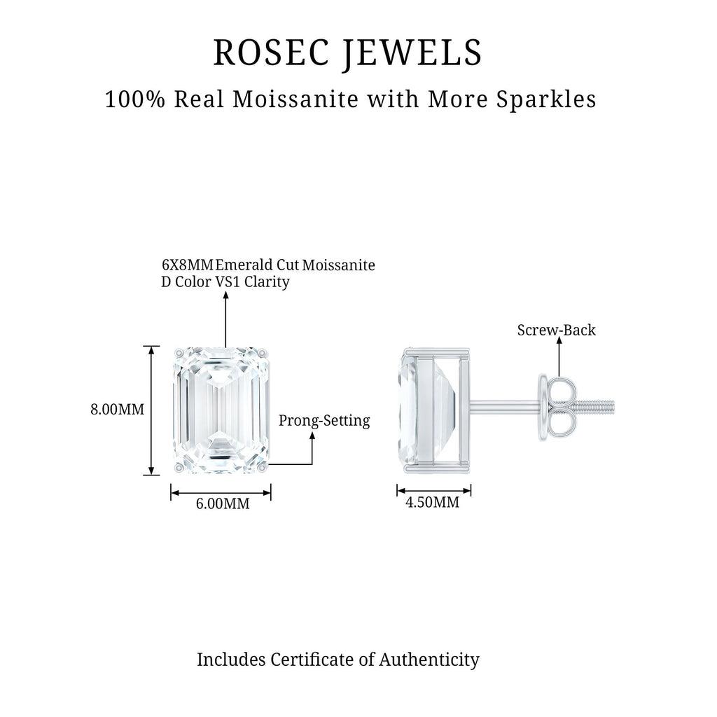 6X8MM Moissanite Emerald Cut Stud Earrings