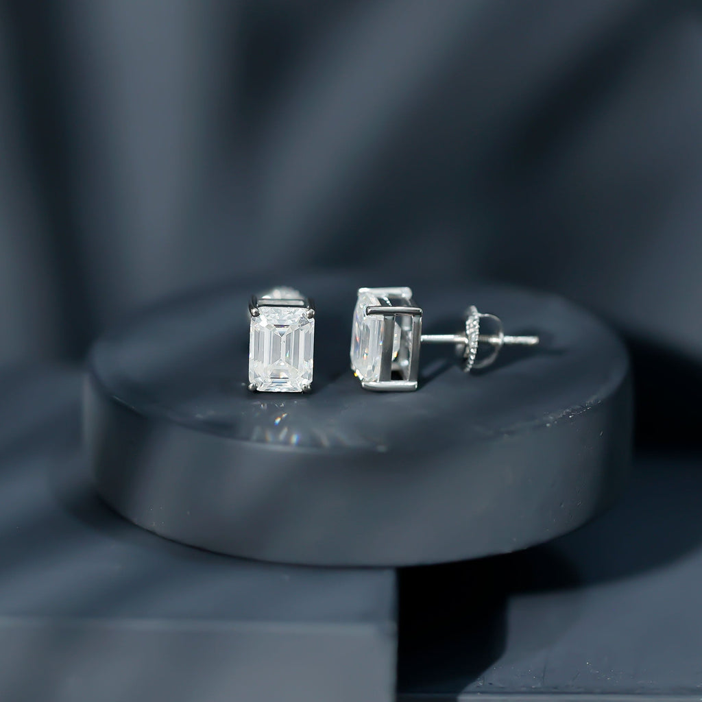6X8MM Moissanite Emerald Cut Stud Earrings