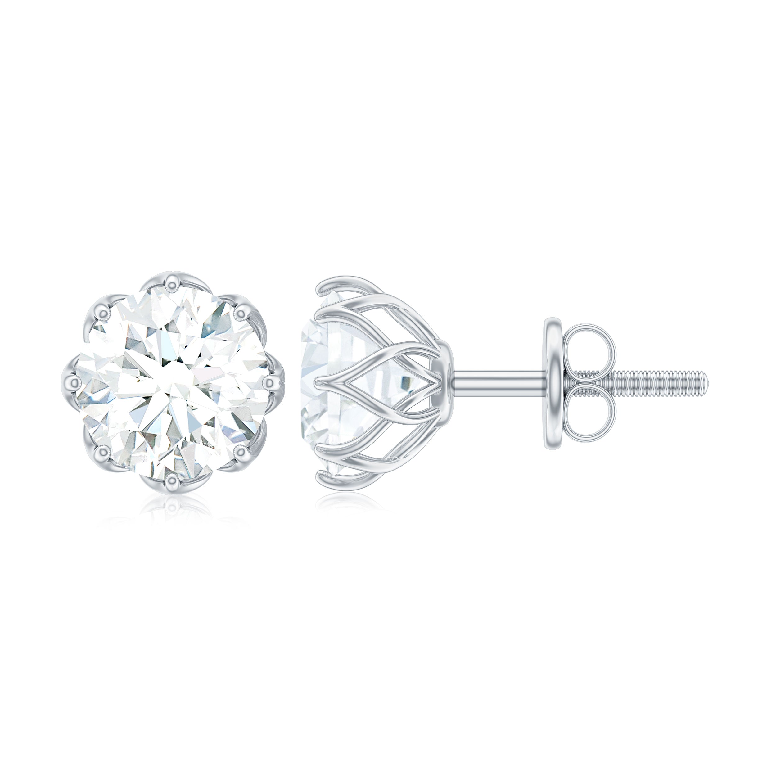 Moissanite Stud Earrings in Decorative Setting
