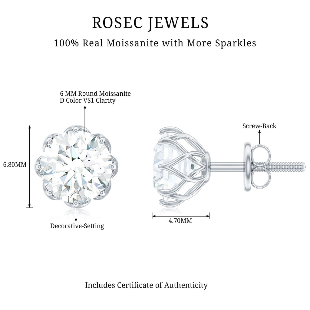 Moissanite Stud Earrings in Decorative Setting