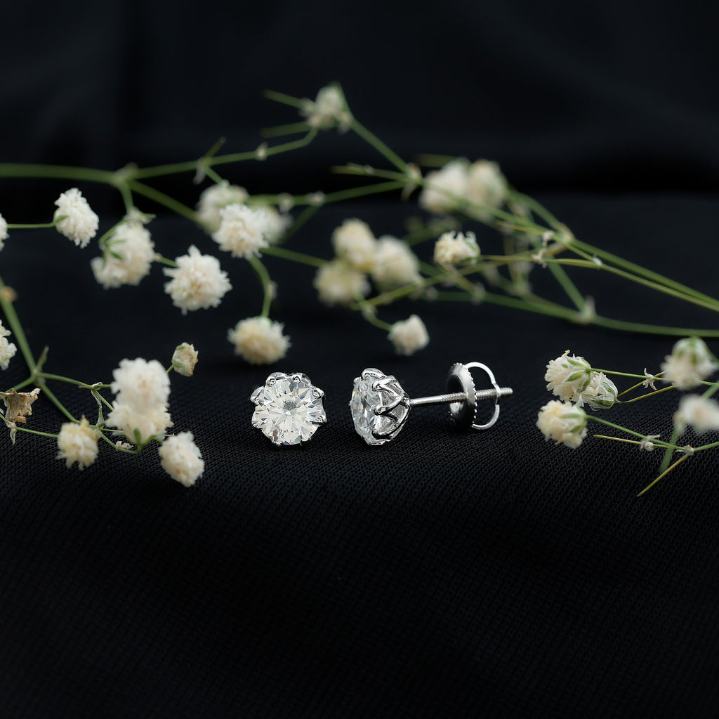 Moissanite Stud Earrings in Decorative Setting
