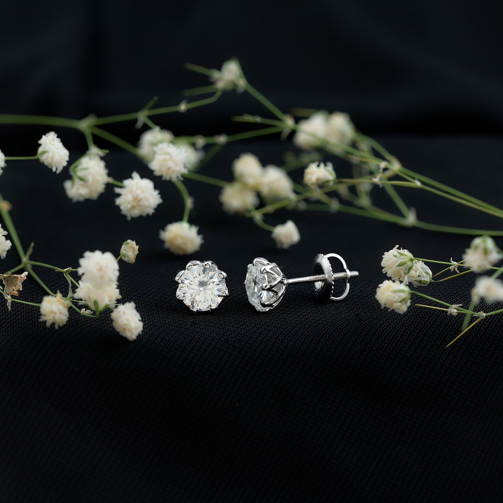 Moissanite Stud Earrings in Decorative Setting