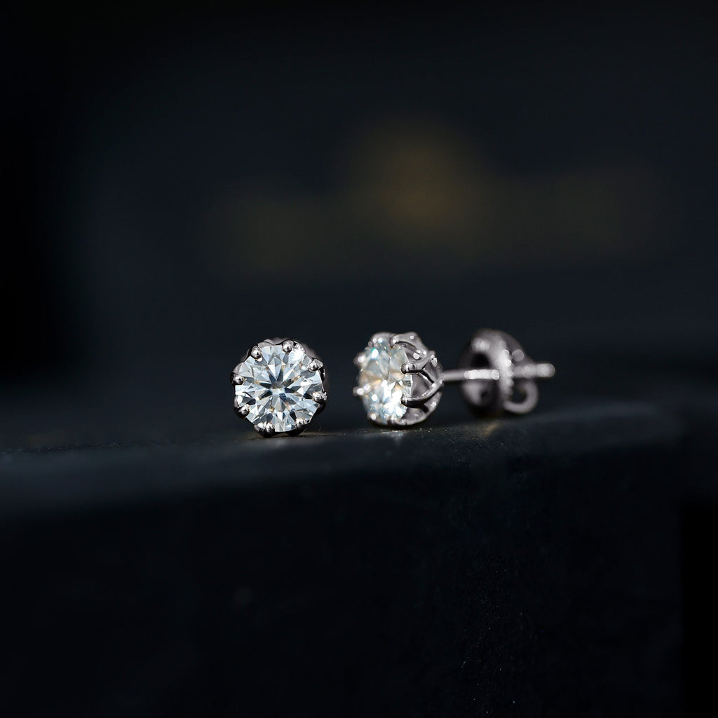 Moissanite Stud Earrings in Decorative Setting