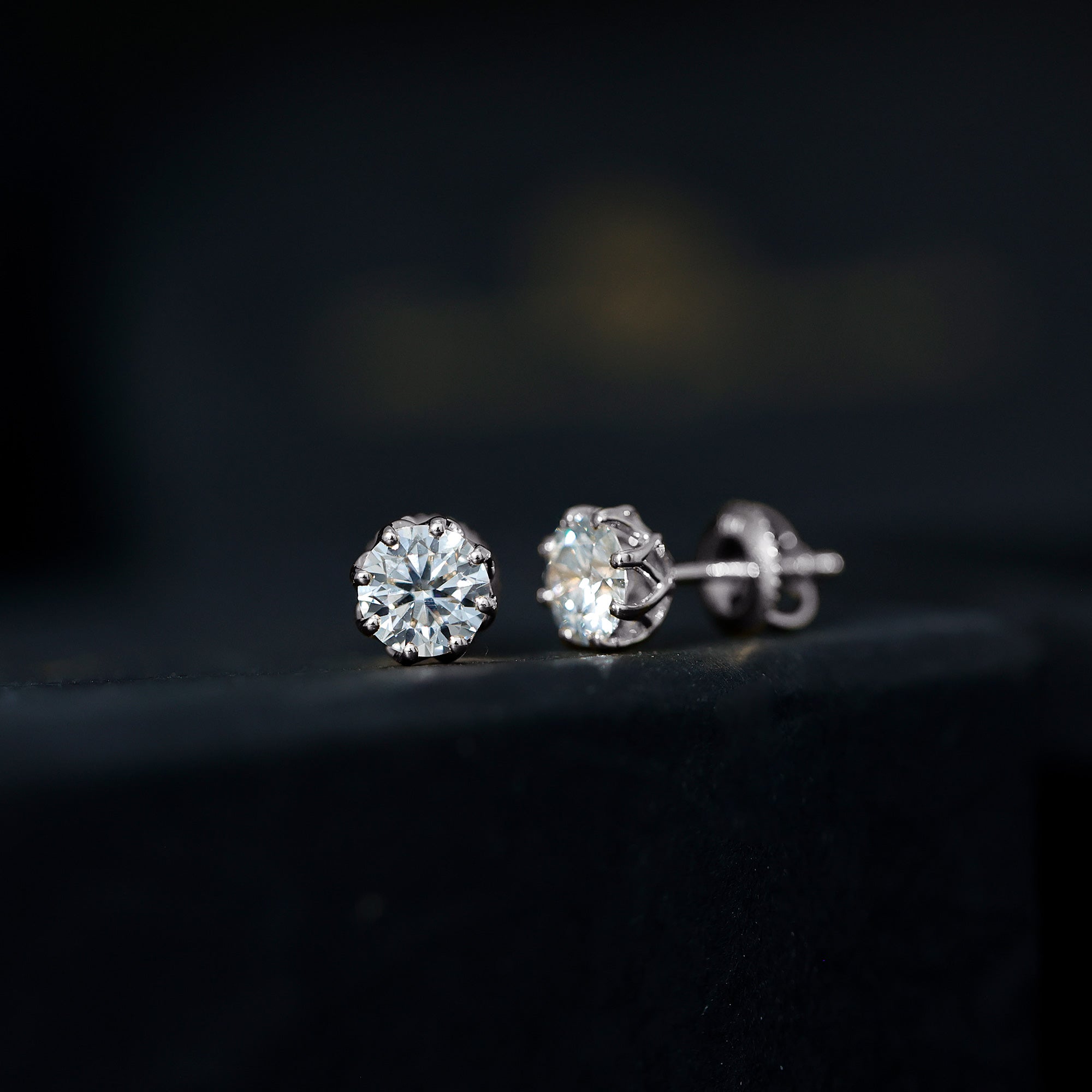 Moissanite Stud Earrings in Decorative Setting