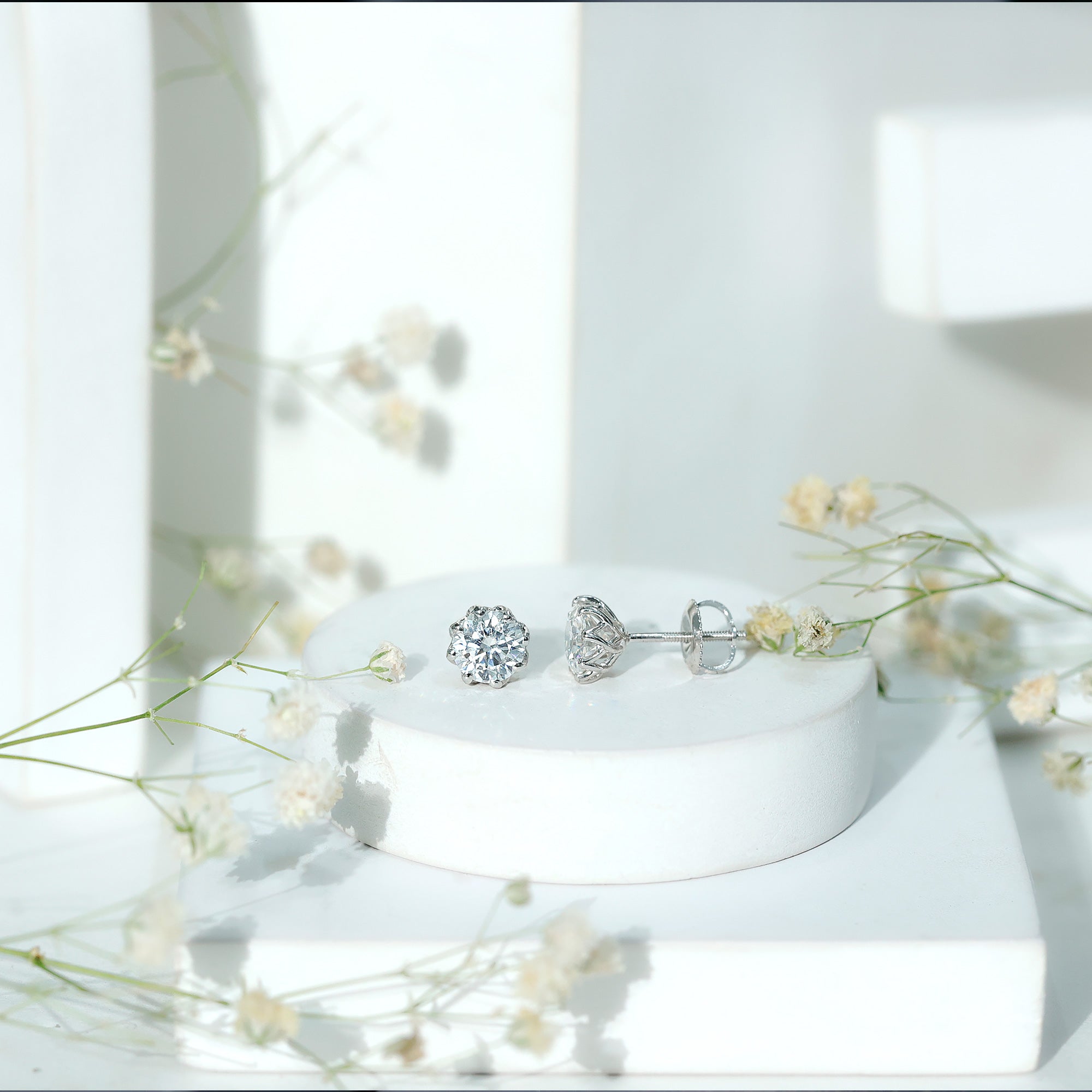 Moissanite Stud Earrings in Decorative Setting