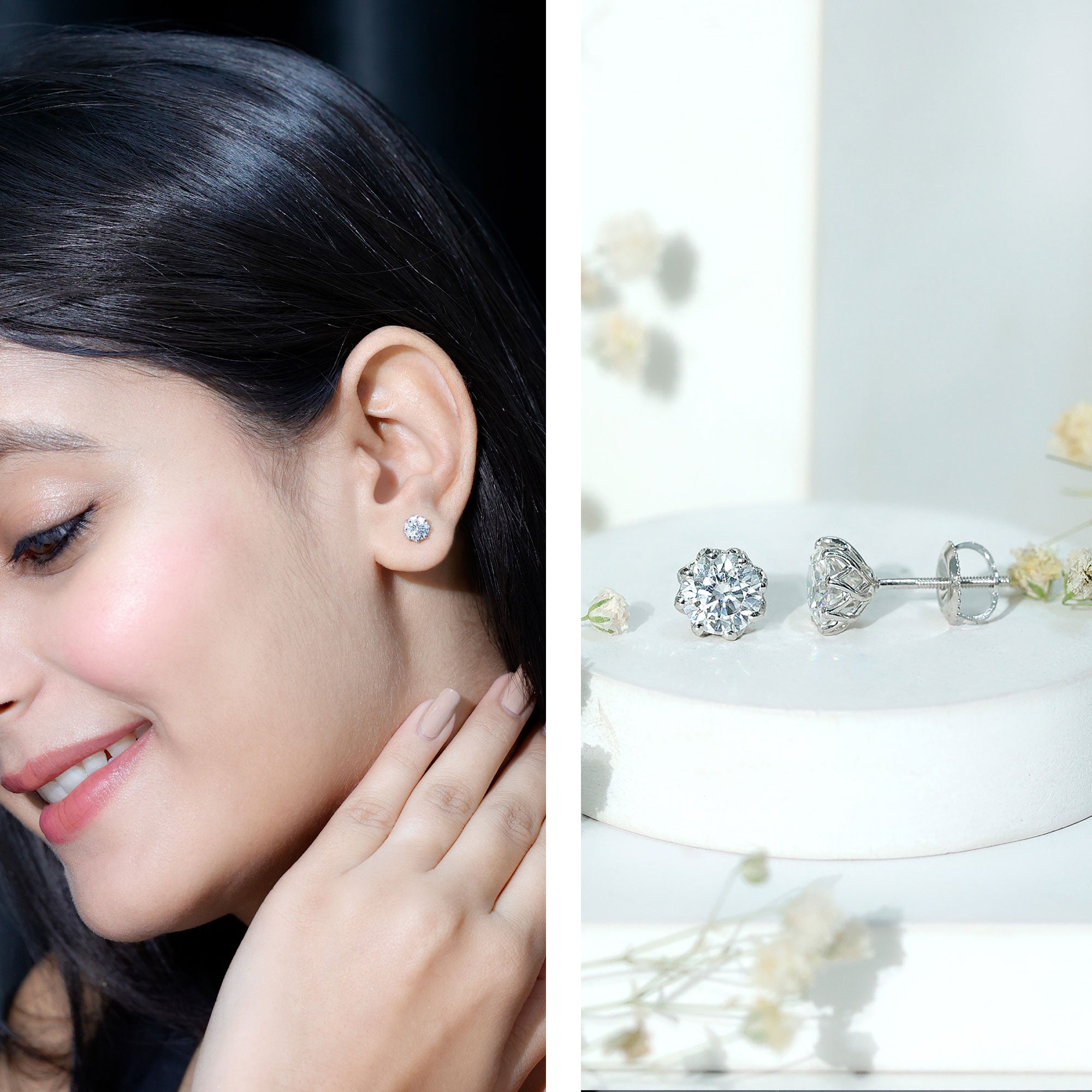 Moissanite Stud Earrings in Decorative Setting