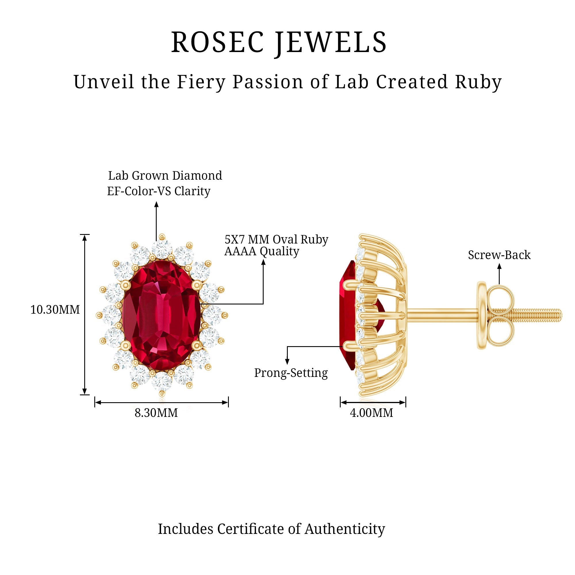 Oval Shaped Lab Created Ruby and Diamond Halo Stud Earrings