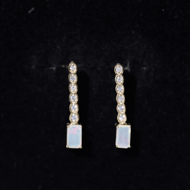 Emerald Cut Ethiopian Opal Drop Earrings with Lab Diamond
